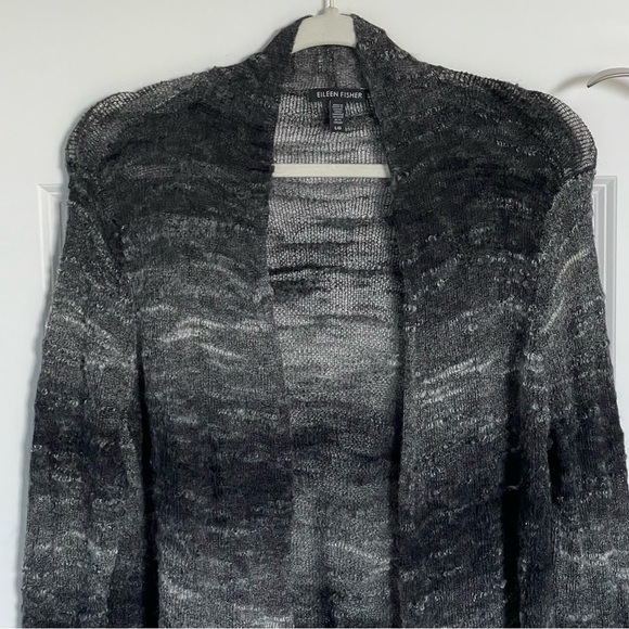 Eileen Fisher Black Open Front Long Boucle Ombre Cardigan Sweater 35917 - Picture 7 of 13